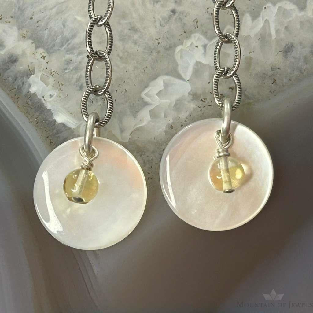 Carolyn Pollack Sterling Silver MOP & Citrine Dangle Earrings For Women