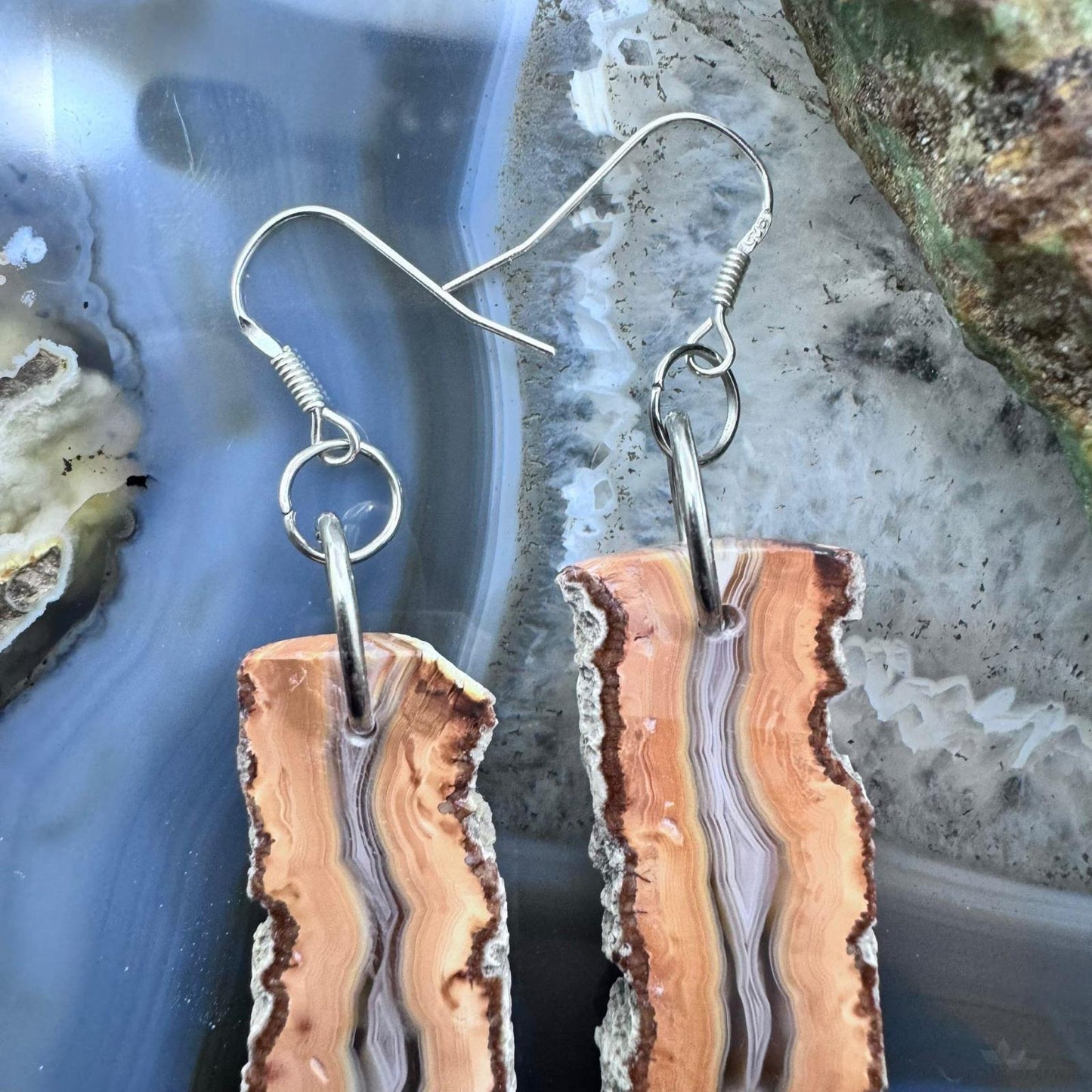 Sterling Silver Agate Slab Dangle Earrings For Women #351