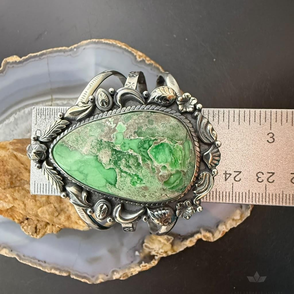 Sterling Silver Southwestern Style Teardrop Variscite Bracelet For Women