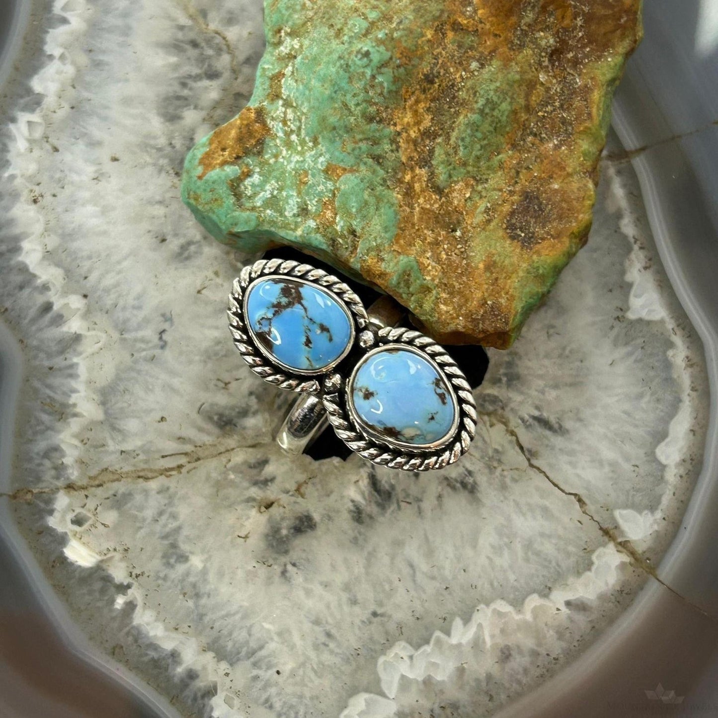 Sterling Silver Southwestern Style 2 Golden Hill Turquoise Ring Size 8.75 For Womenize