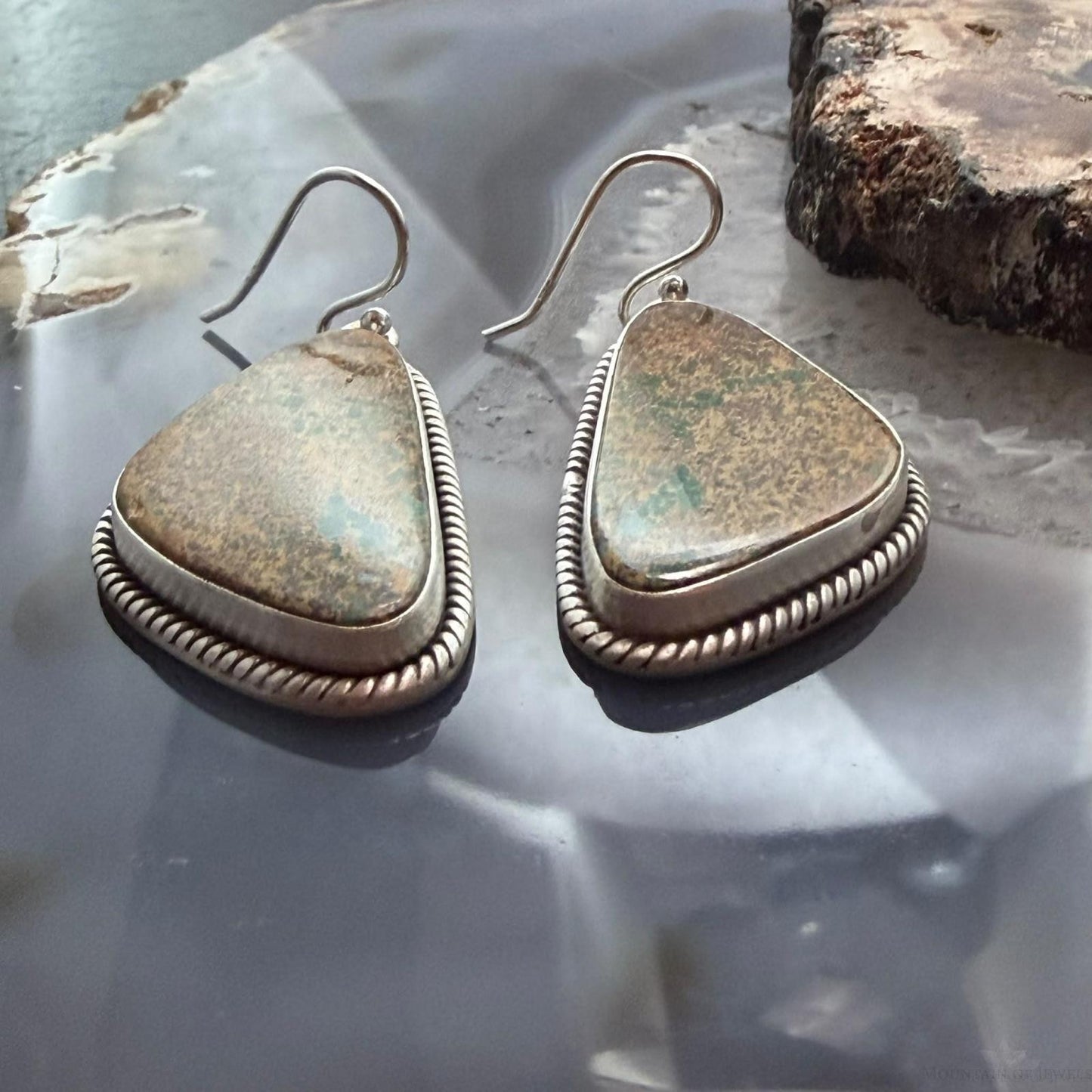 Sterling Silver Southwestern Style Triangle Royston Turquoise Dangle Earrings For Women
