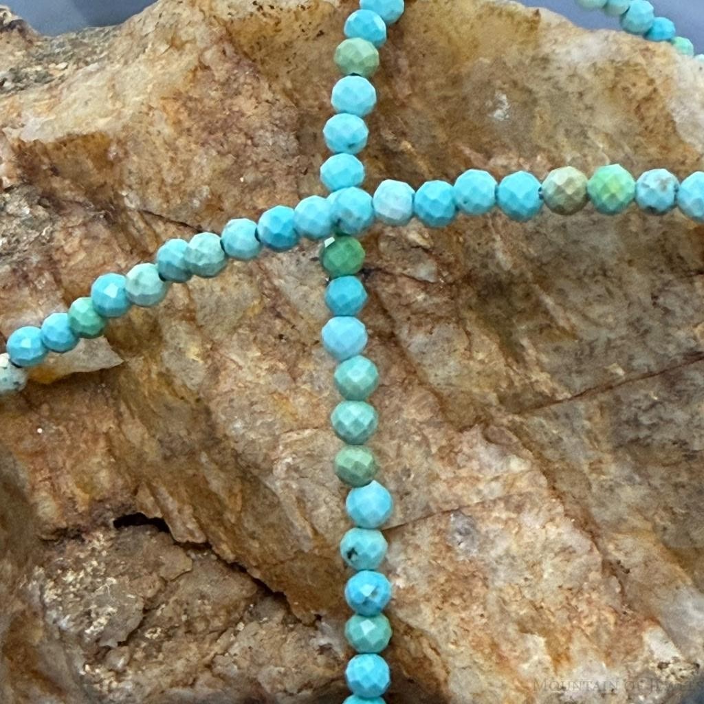 Sterling Silver Southwestern Style 3mm Faceted Turquoise Beads 17" Necklace For Women