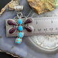 Native American Sterling Silver Turquoise & Spiny Oyster Dragonfly Pendant For Women