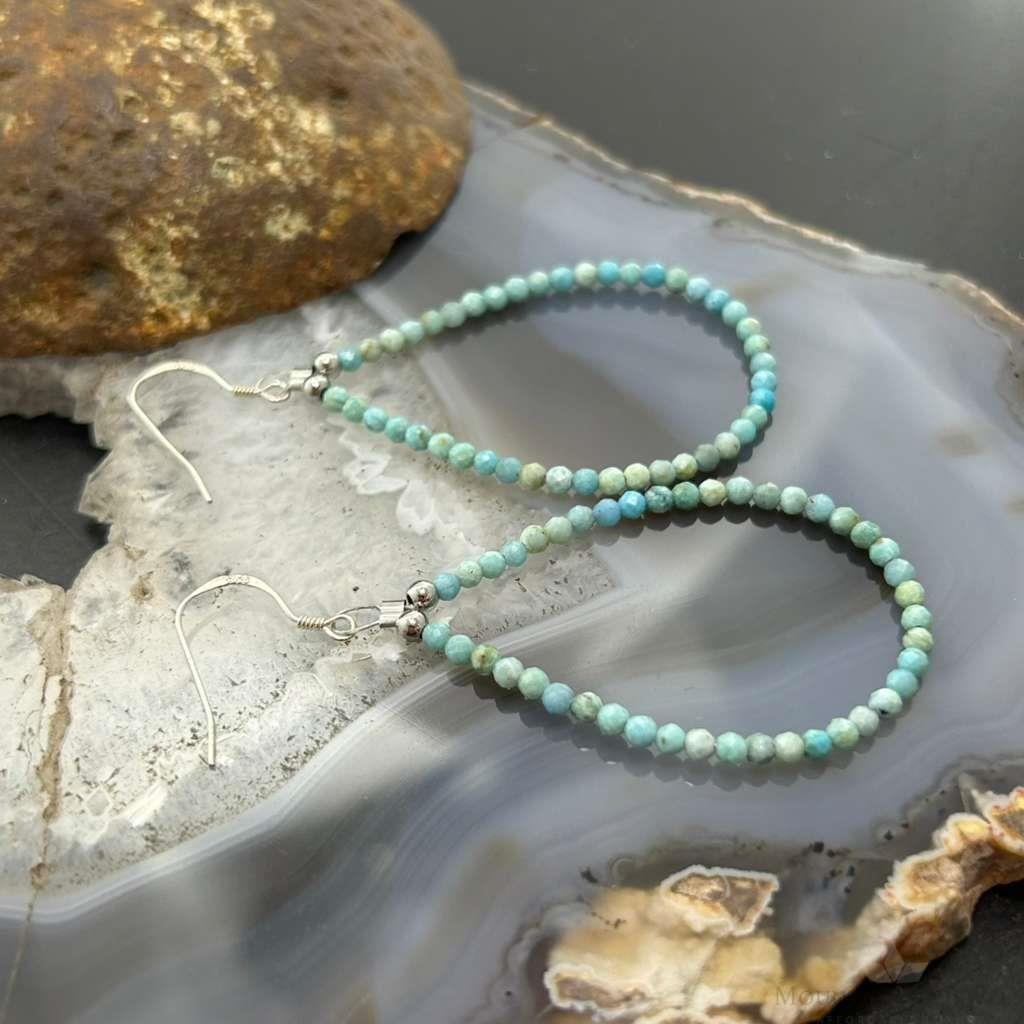 Sterling Silver Faceted Turquoise Hoop Dangle Earrings For Women