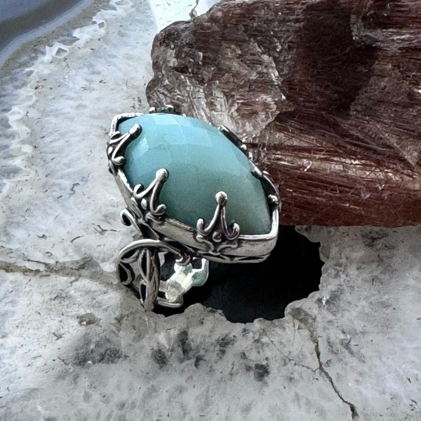 Carolyn Pollack Sterling Silver Faceted Marquise Amazonite Split Shank Size 5 Dome Ring