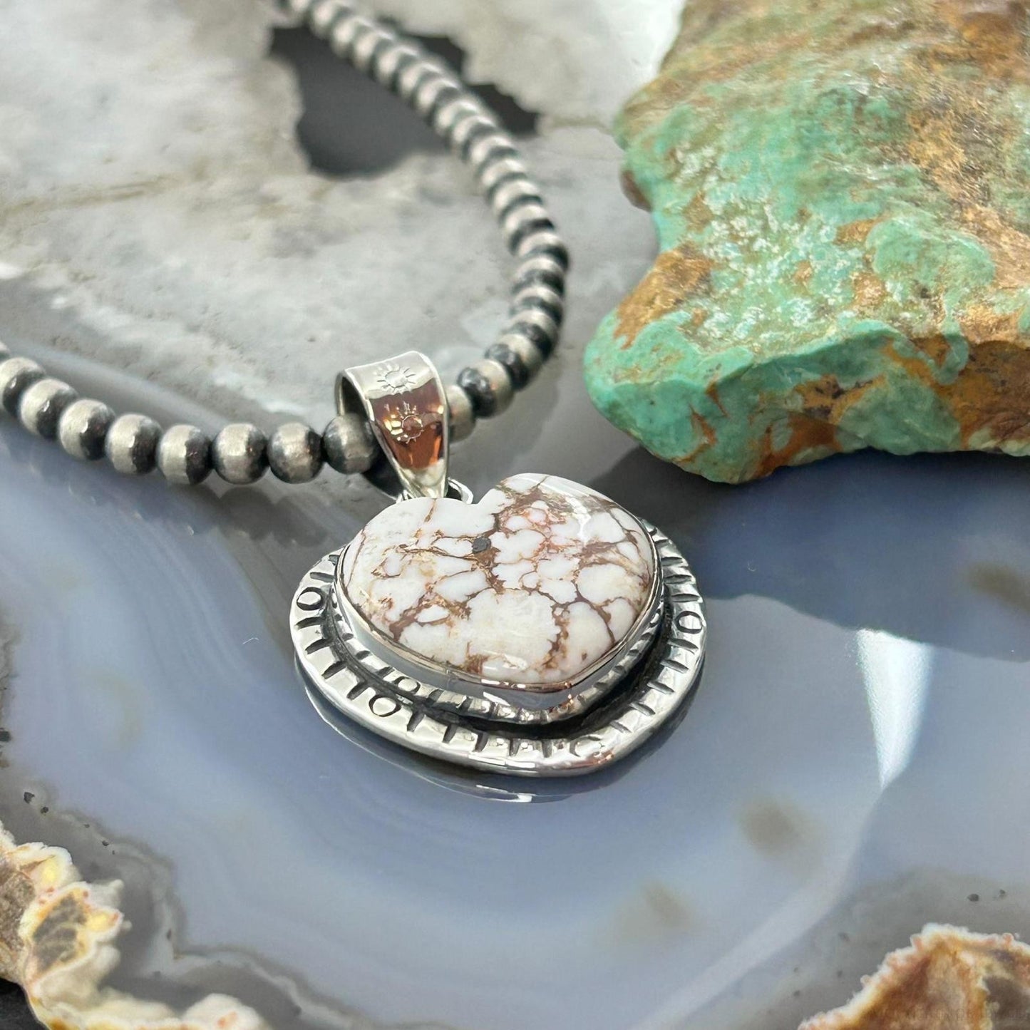 Sterling Silver Southwestern Style Wild Horse Decorated Heart Pendant For Women #2
