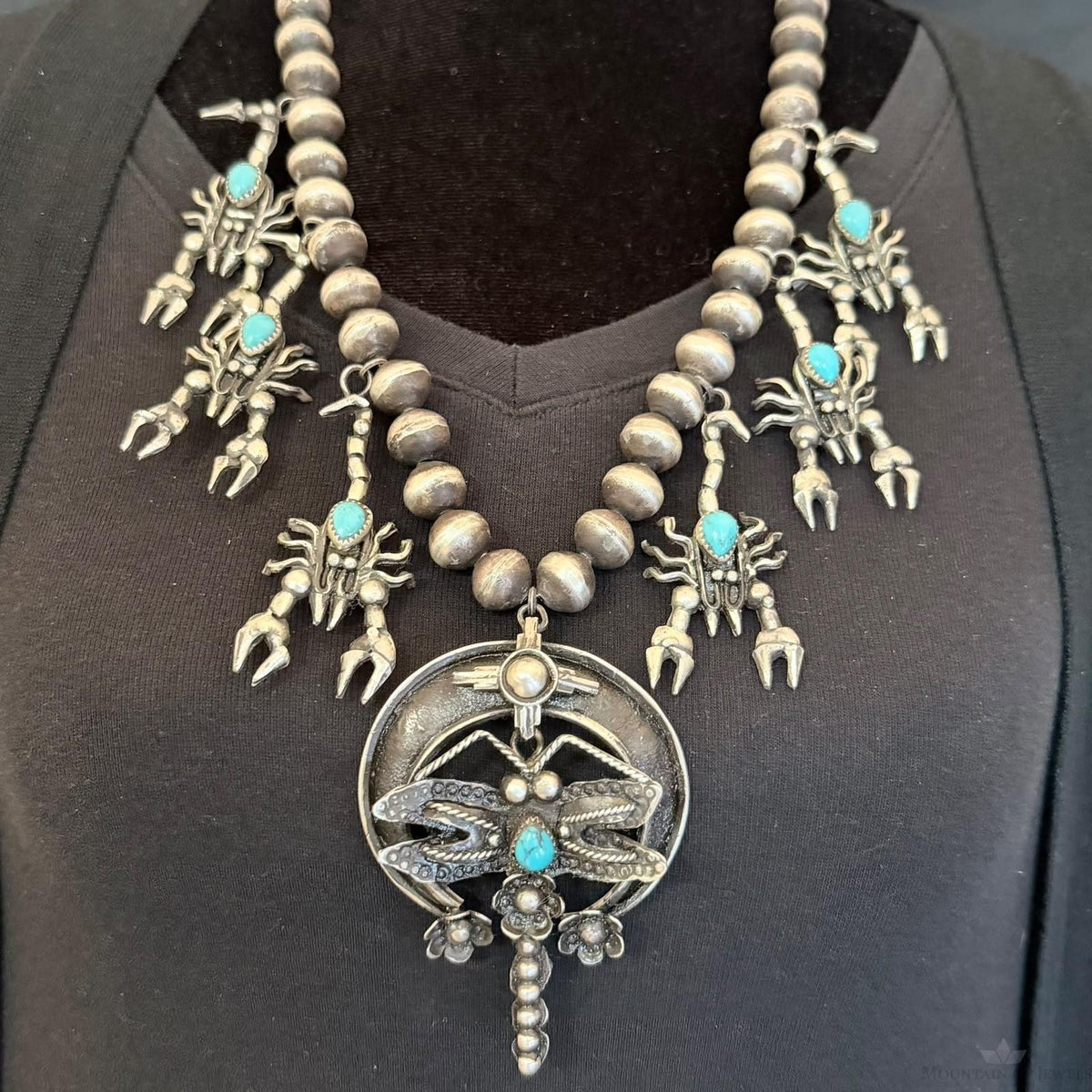 Frank Valdez Native American Sterling Silver Scorpions w/Navajo Pearl Unisex Necklace