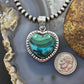 Sterling Silver Southwestern Style Azurite Malachite Heart Decorated Pendant For Women
