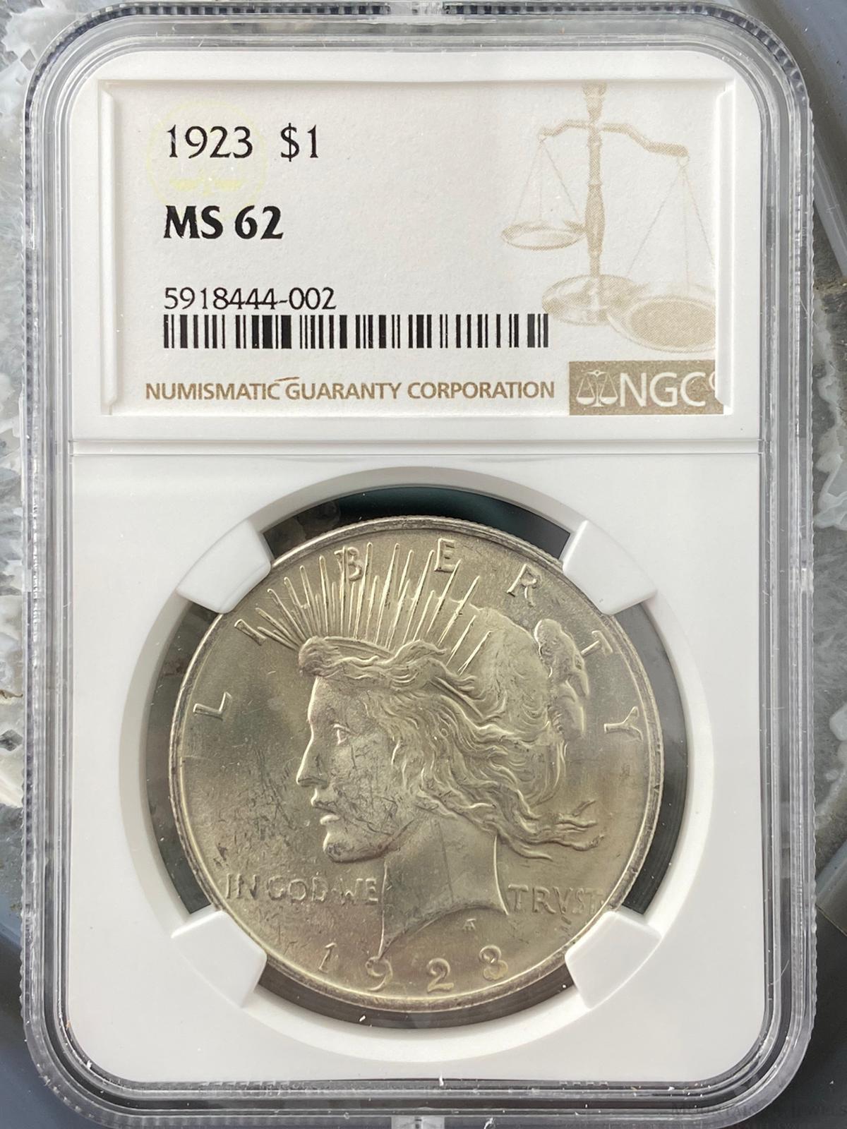 1923 US Peace Silver Dollar $1 90% NGC MS62 Collectible Coin #5918444-002