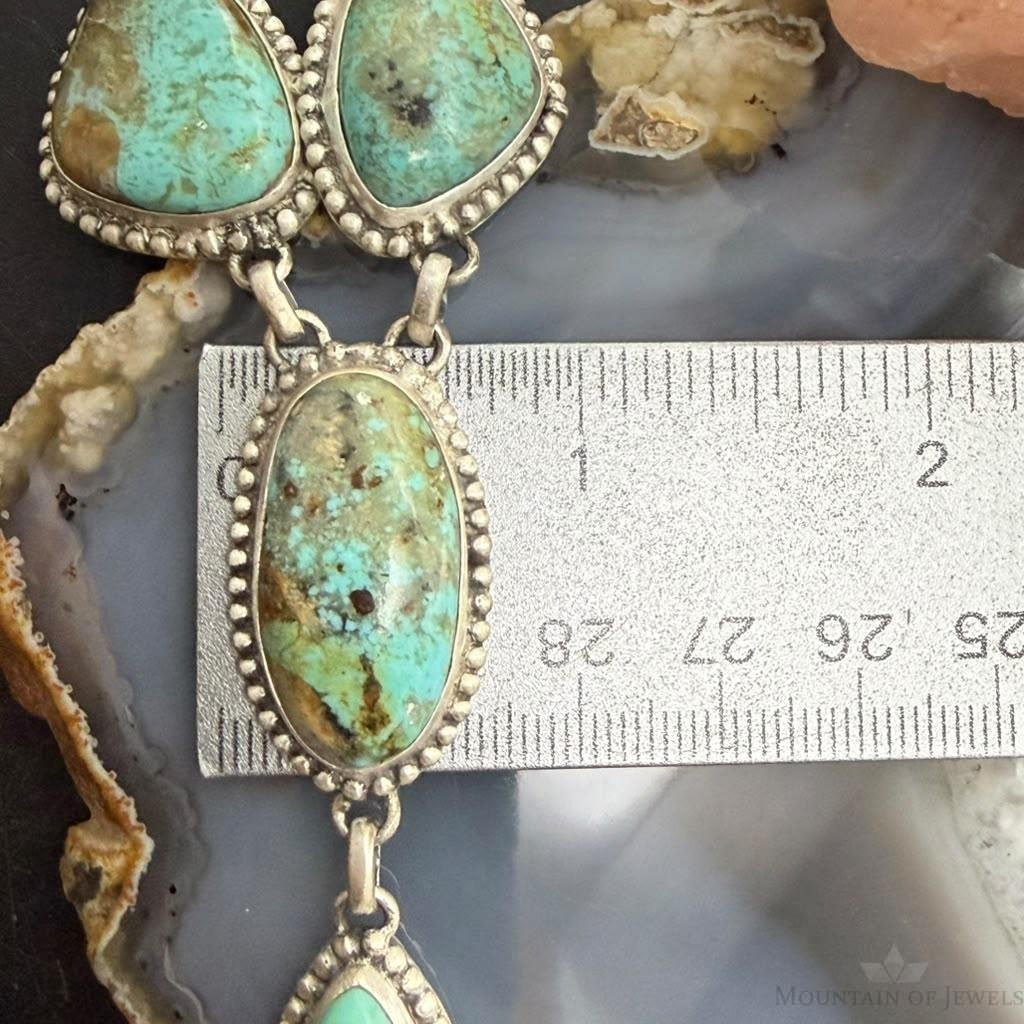 Sterling Silver Southwestern Style Royston Turquoise Lariat 25" Necklace For Women