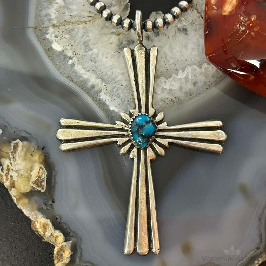Arthur J Williams Navajo Native American Sterling Silver Turquoise Unisex Cross Pendant