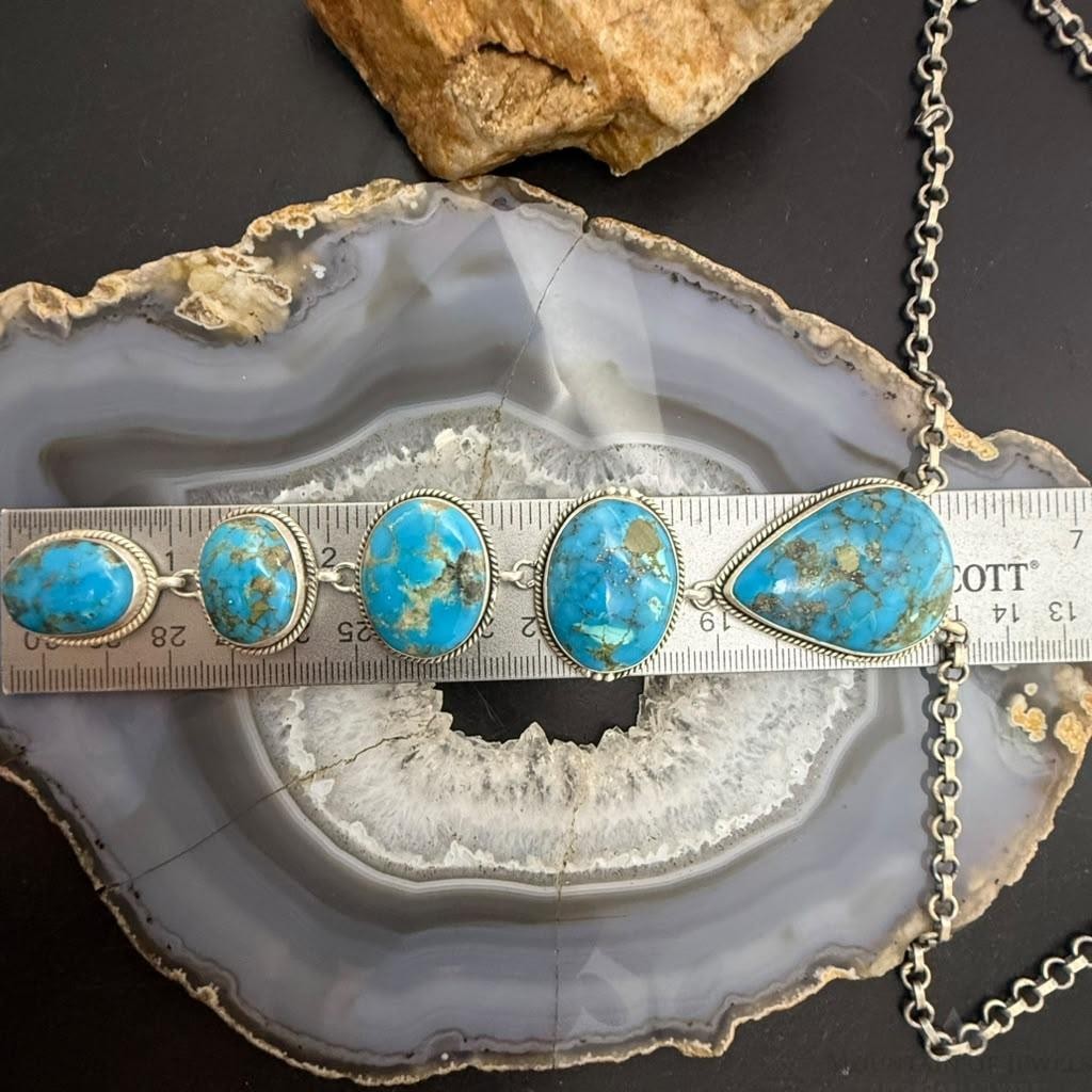 Sterling Silver Southwestern Style Kingman Turquoise Lariat Necklace For Women