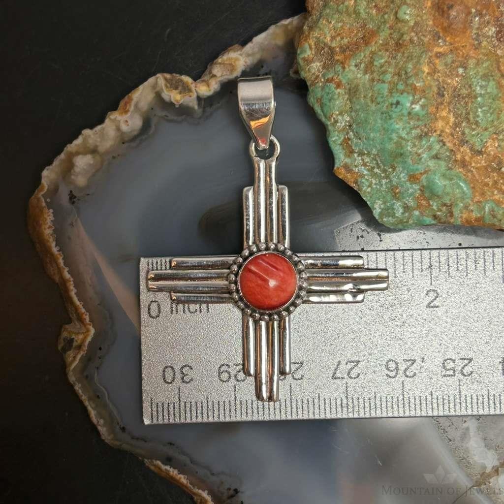 Sterling Silver Southwestern Style Rounded Spiny Oyster Unisex Zia Pendant