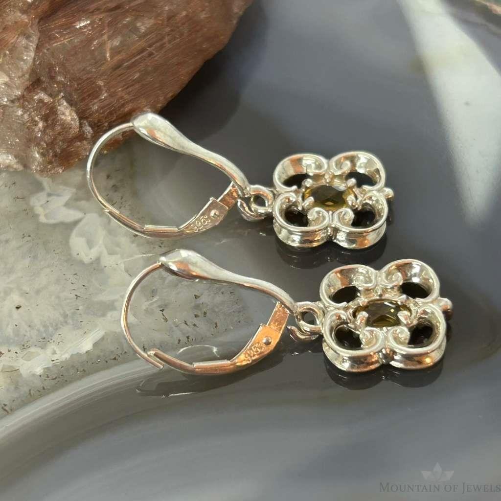 Carolyn Pollack Sterling Silver Faceted Citrine Floral Dangle Earrings For Women