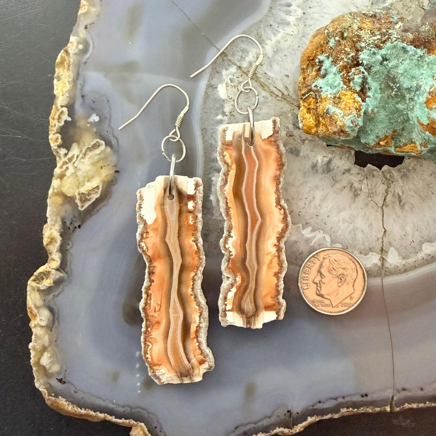 Sterling Silver Agate Slab Dangle Earrings For Women #404