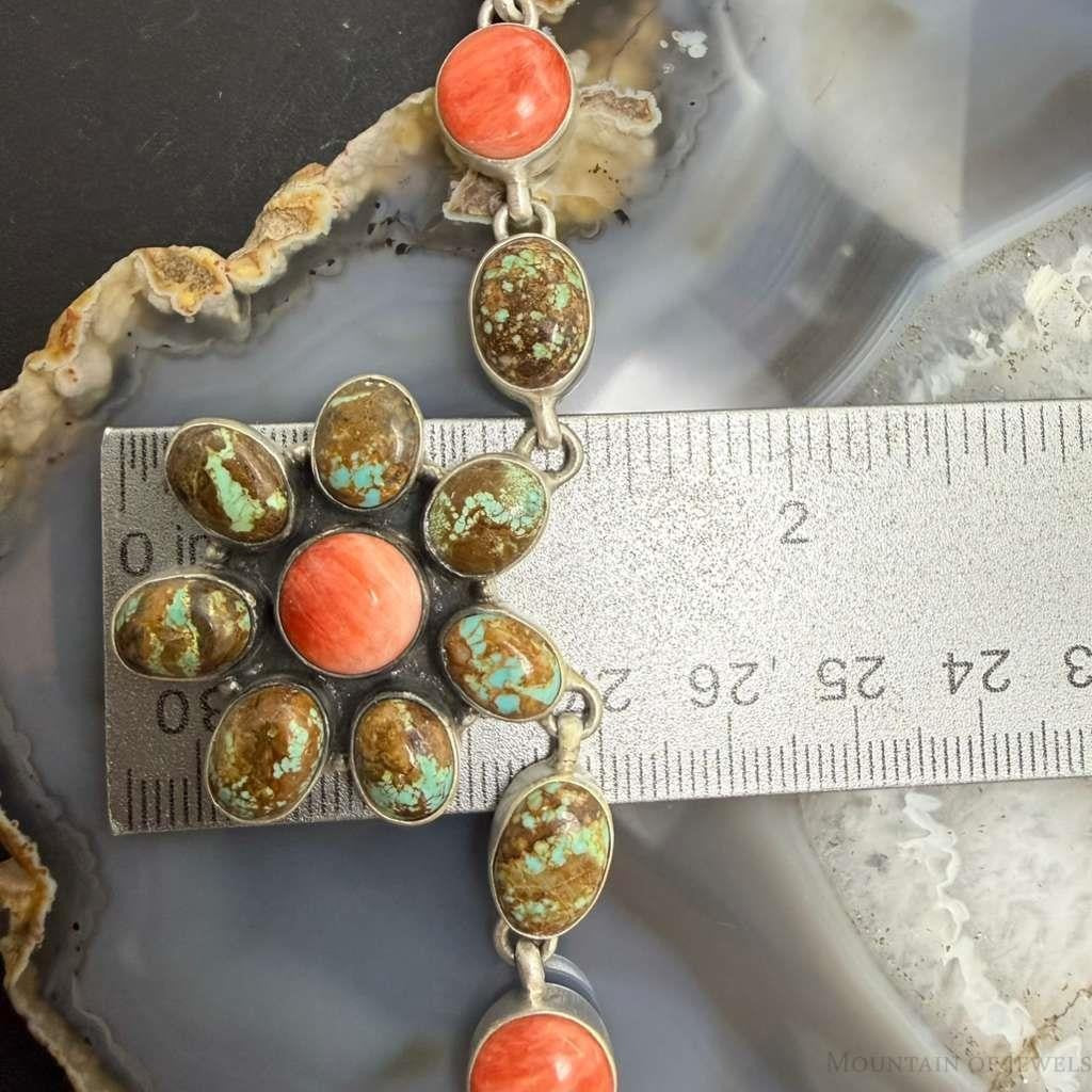 Sterling Silver Southwestern Style Turquoise & Spiny Oyster 20" Necklace For Women