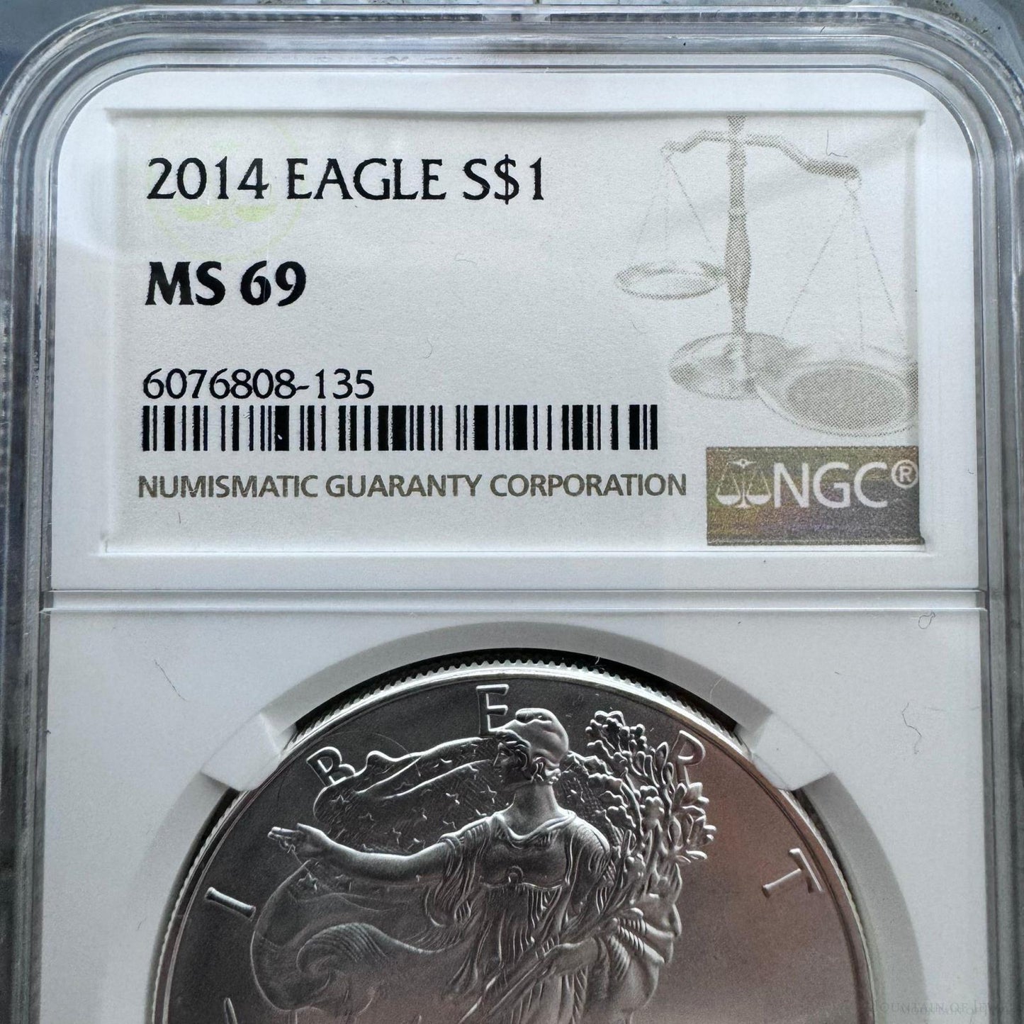 2014 US American Silver Eagle .999 Fine Silver NGC MS69 #6076808-135