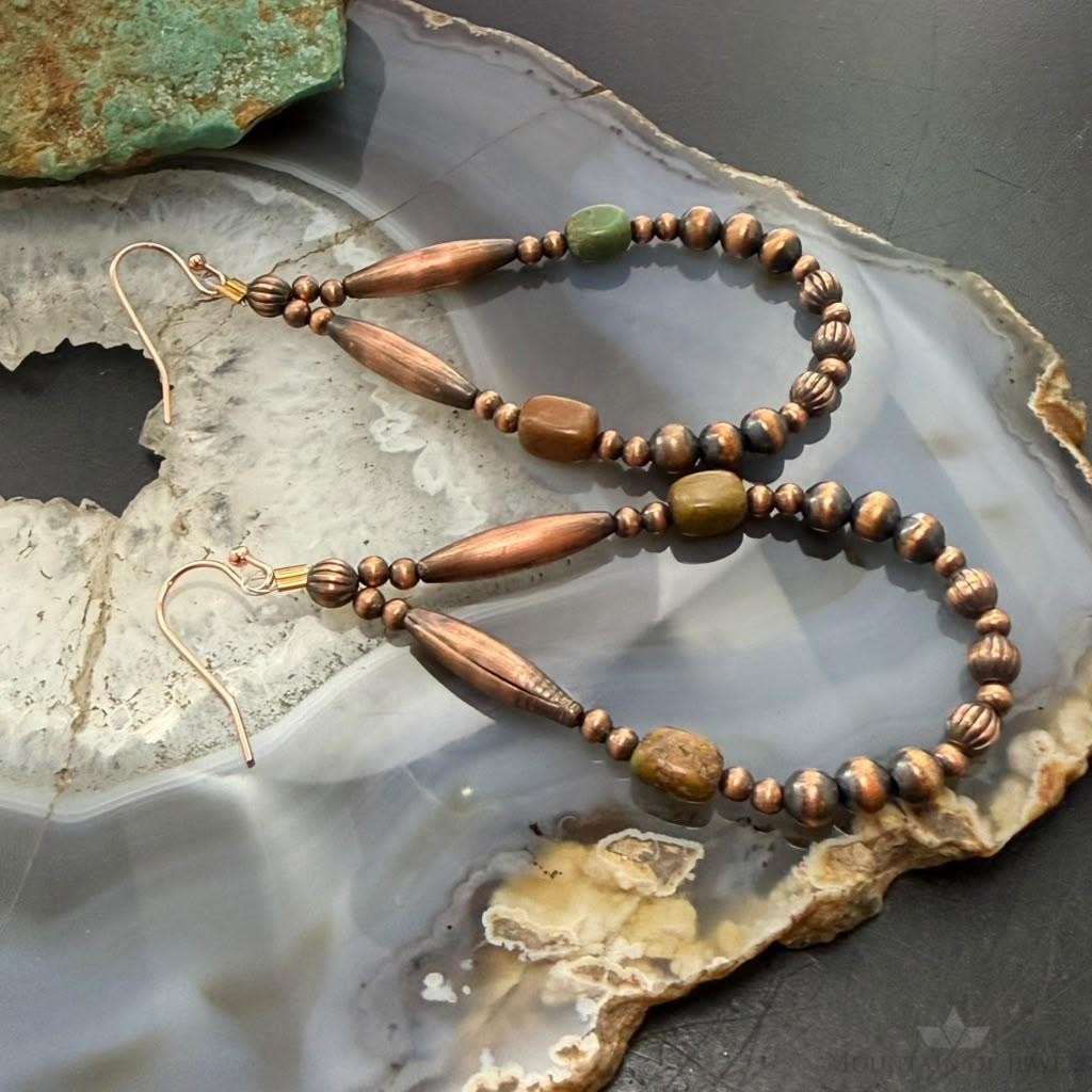 Southwestern Style Copper 3-5mm Navajo Pearl Beads Dangle Earrings For Women