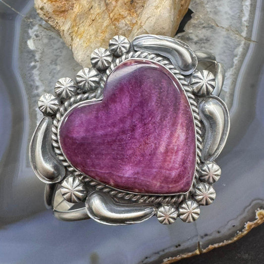 Jeff James Native American Sterling Silver Purple Spiny Oyster Heart Bracelet For Women