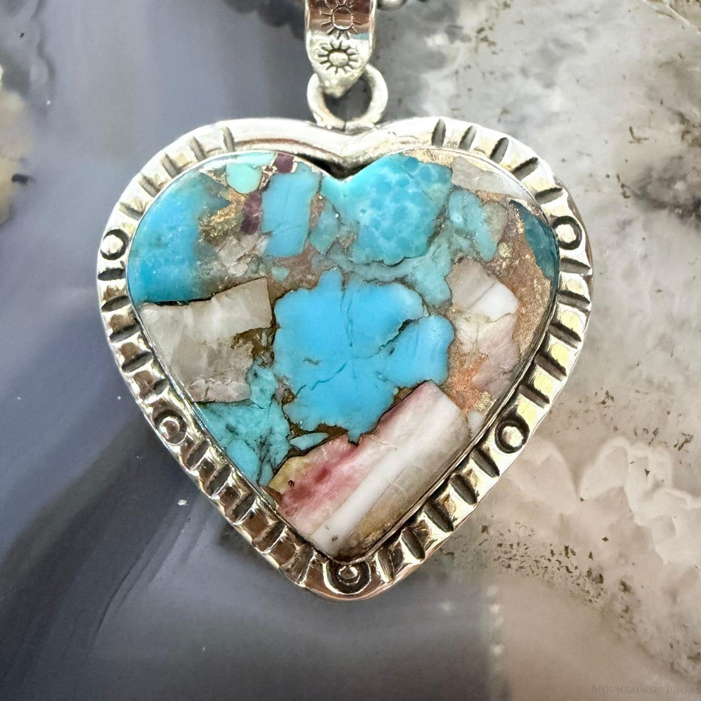 Sterling Silver Southwestern Style Mohave Turquoise Dahlia Heart Pendant For Women