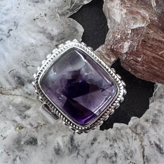 Sterling Silver Southwestern Style Square Star Amethyst Ring Size 8.75 For Women
