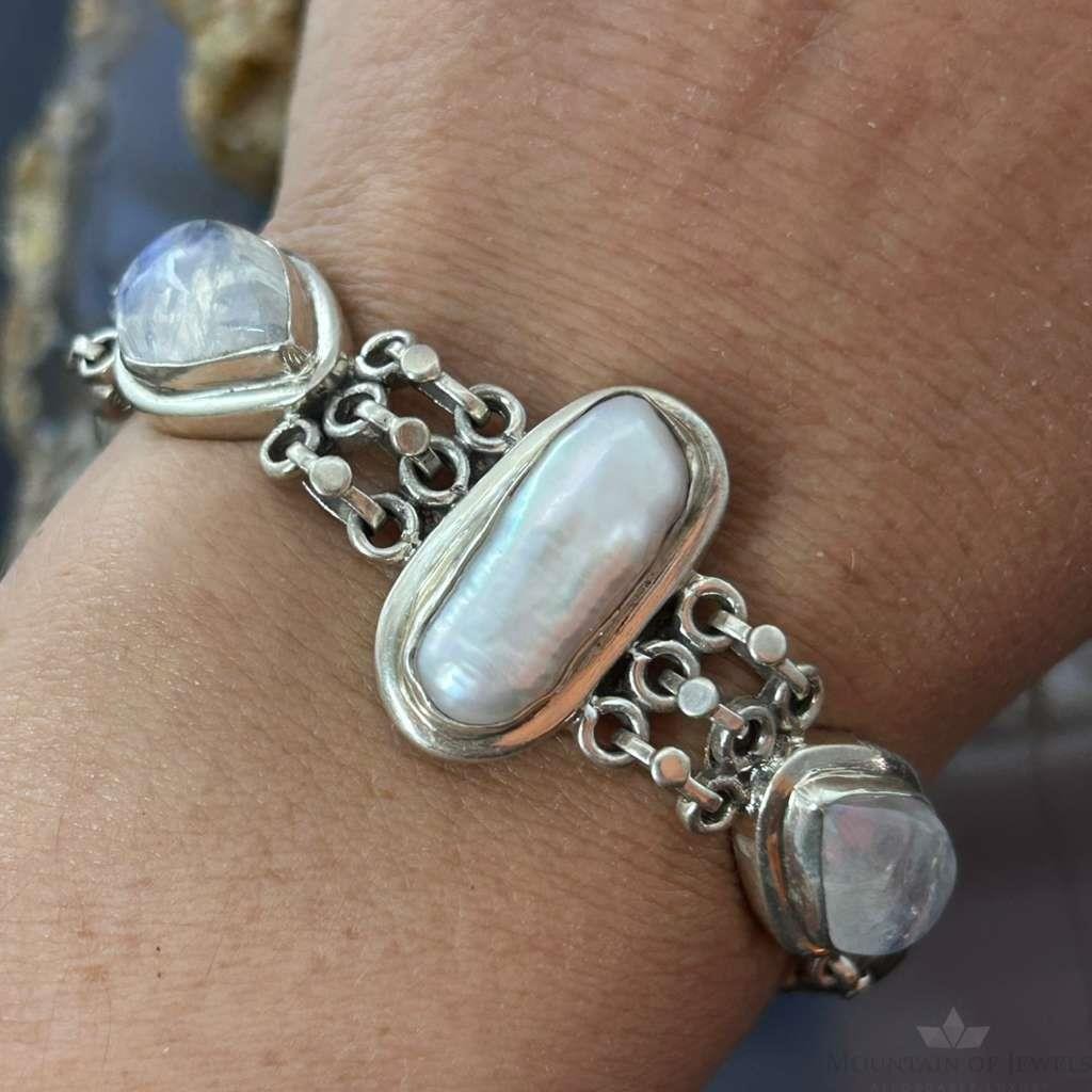 Sterling Silver Multi Stone Link Fashion 7"-8" Bracelet For Women