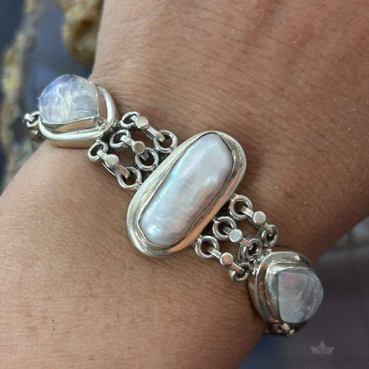 Sterling Silver Multi Stone Link Fashion 7"-8" Bracelet For Women