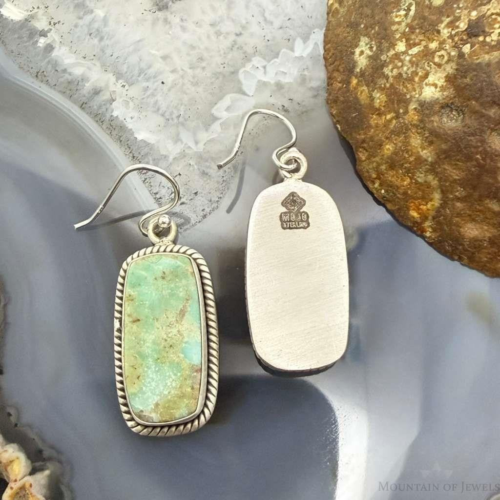 Sterling Silver Southwestern Style Rectangle Turquoise Dangle Earrings For Women