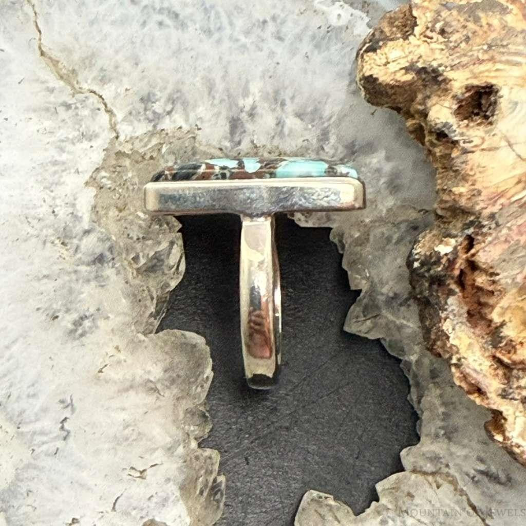 Sterling Silver Southwestern Style Rectangle Turquoise Ring Size 7.5 For Women