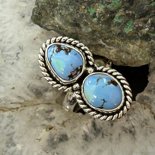 Southwestern Style Sterling Silver 2 Golden Hill Turquoise Ring Size 7 For Women