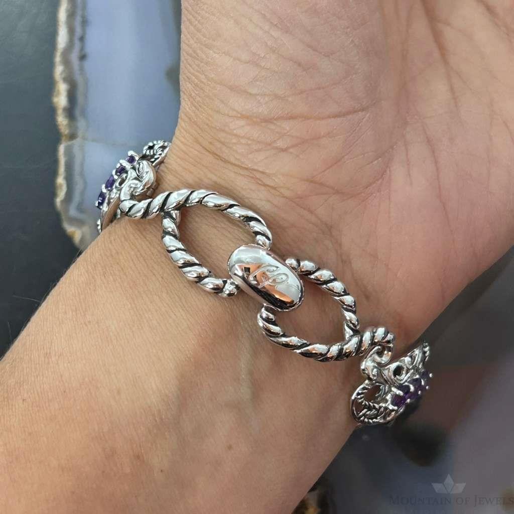 Carolyn Pollack Sterling Silver 18 Faceted Amethyst Foldover Link Bracelet For Women