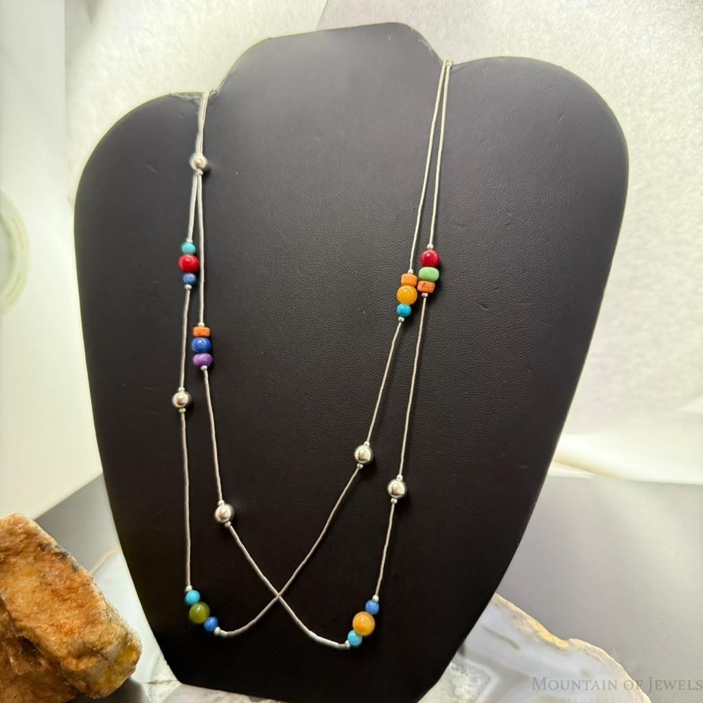 Carolyn Pollack Sterling Silver Liquid Silver & Beads 38" Necklace For Women