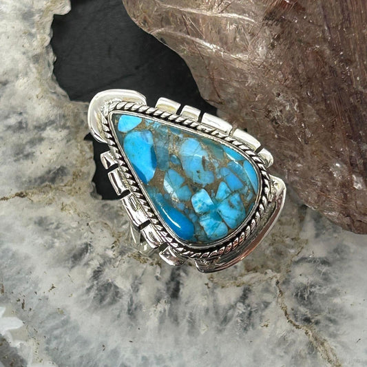 Sterling Southwestern Style Teardrop Blue Copper Turquoise Ring Size 8.5 For Women