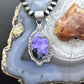 Sterling Silver Southwestern Style Large Oval Charoite Decorated Pendant For Women