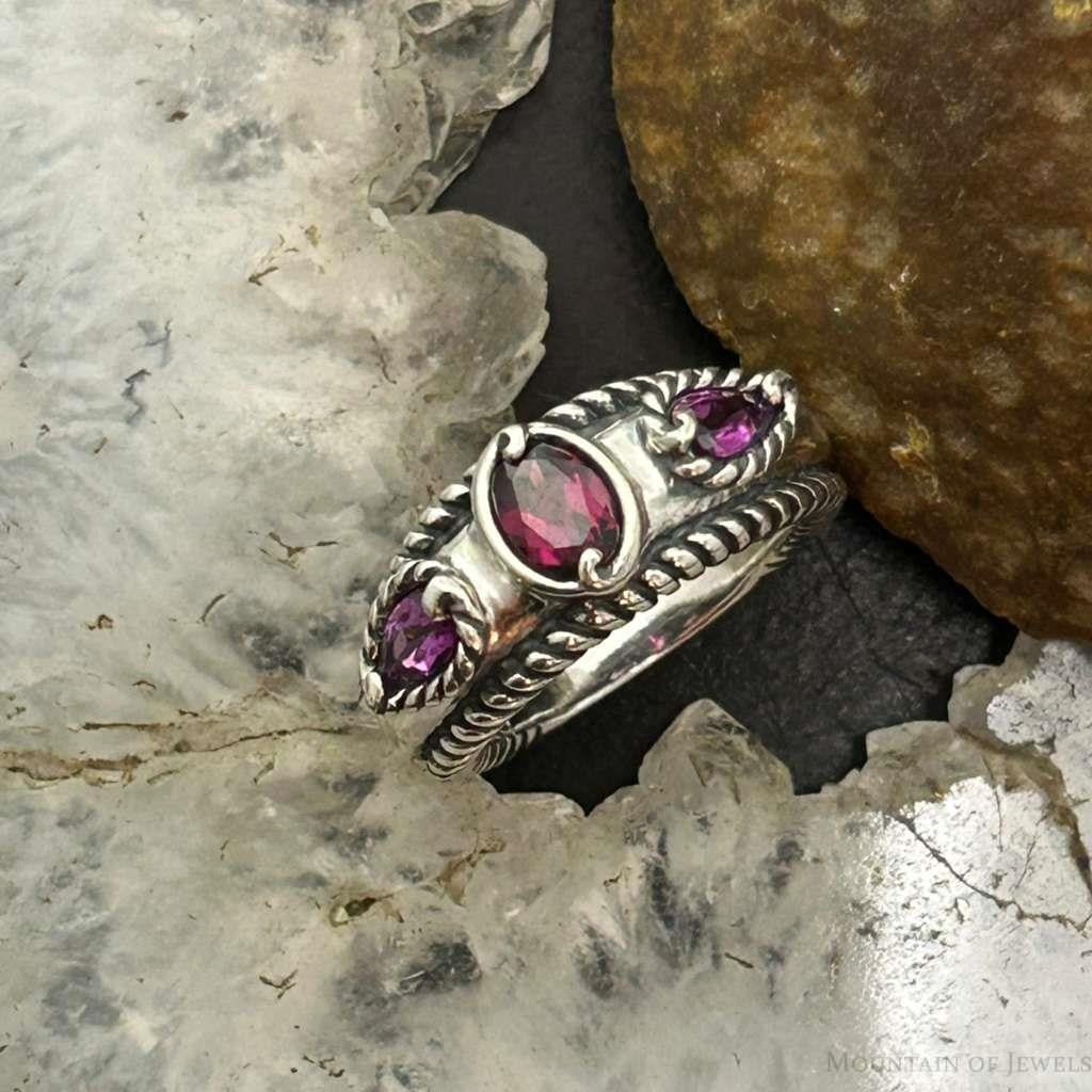Carolyn Pollack Sterling Silver 3 Faceted Tourmaline Ring Size 5 For Women