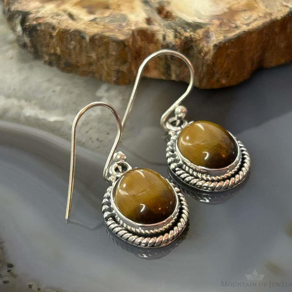 Sterling Silver Southwestern Style Oval Tiger's Eye Earrings For Women