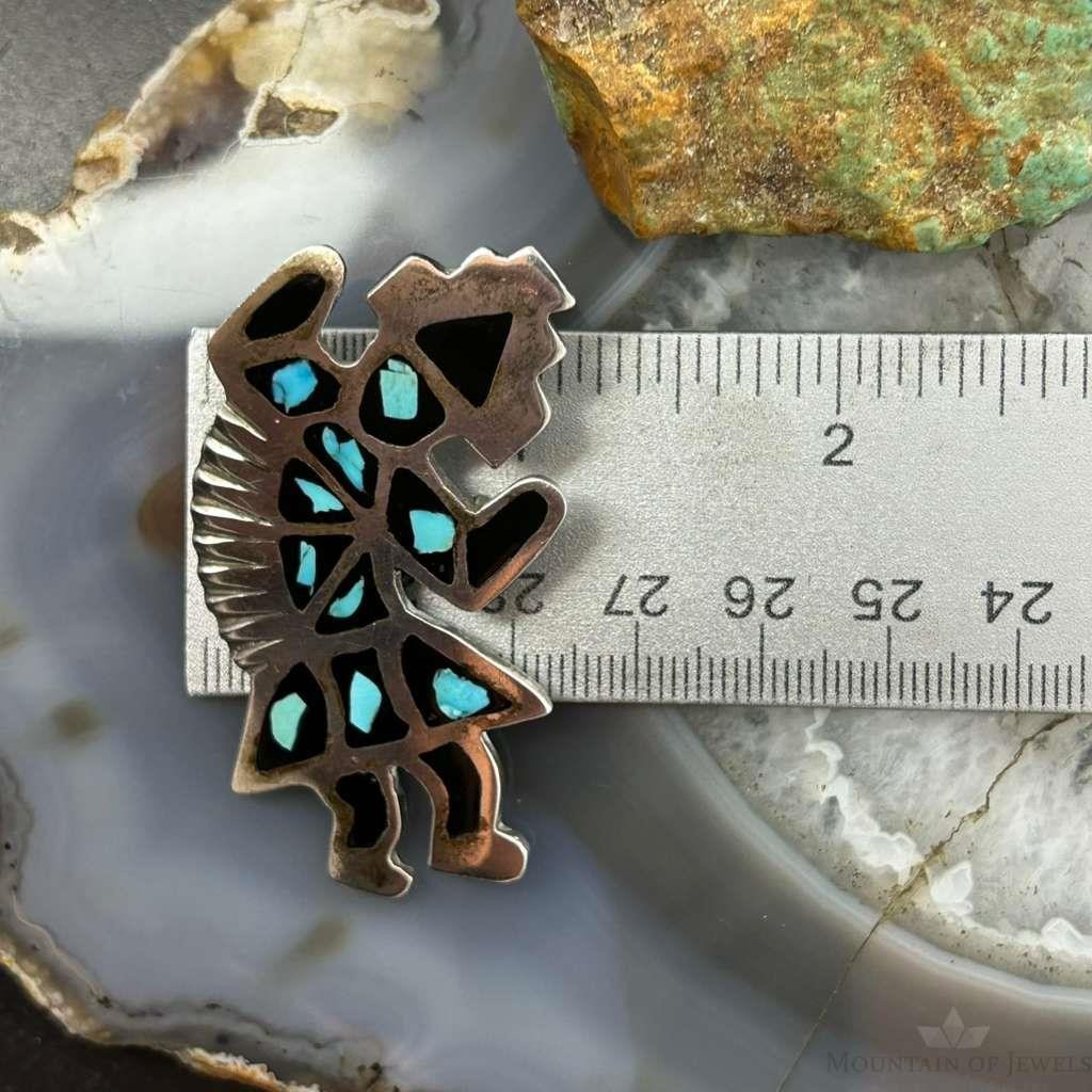 Vintage Native American Silver Turquoise Inlay Rainbow Man Brooch For Women