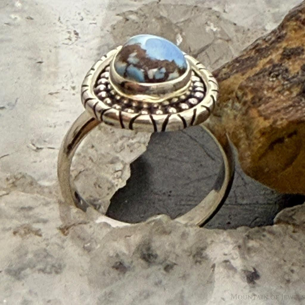 Sterling Silver Southwestern Style Teardrop Golden Hill Turquoise Ring Size 5 For Women