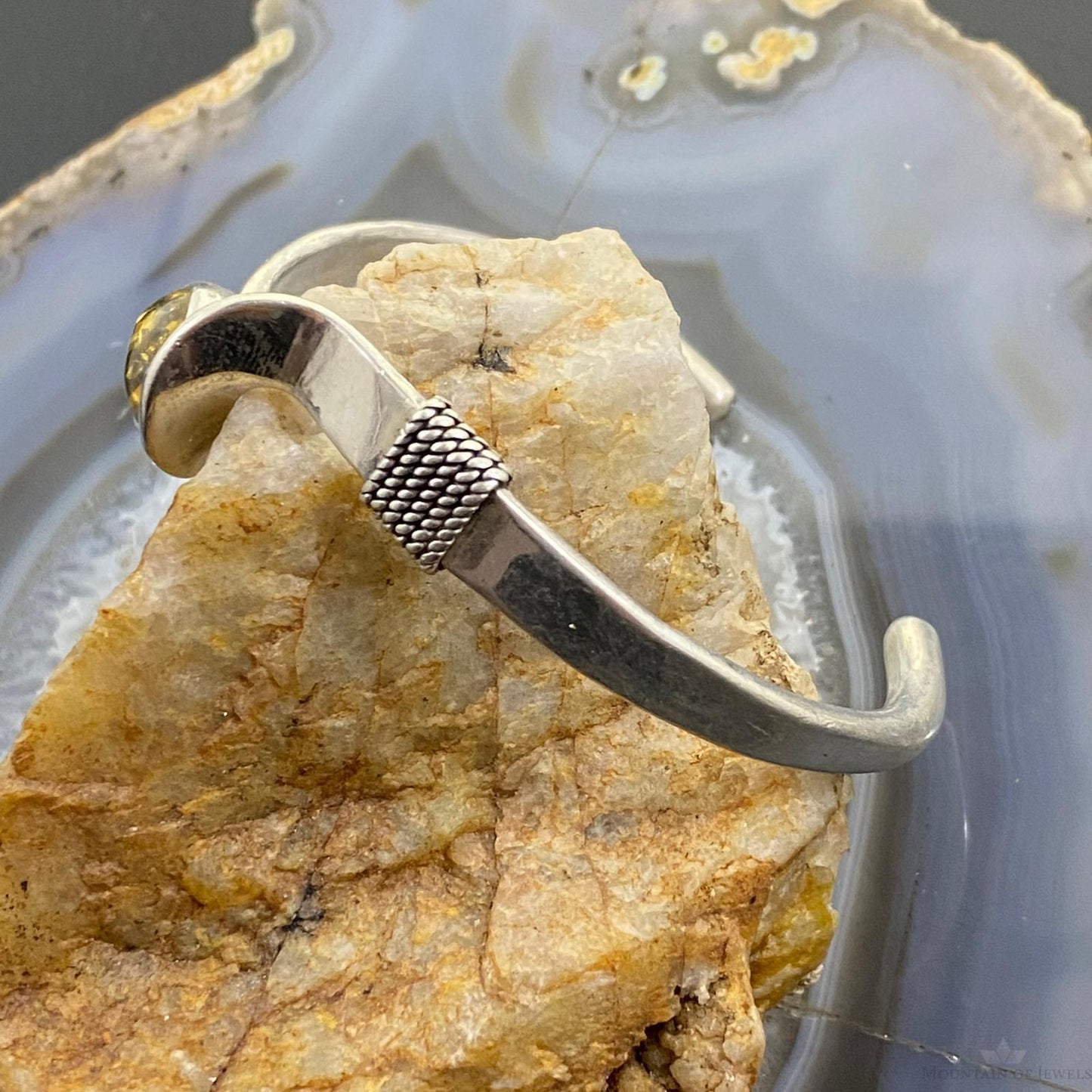Vintage Native American Sterling Silver Amber Stackable Bracelet For Women