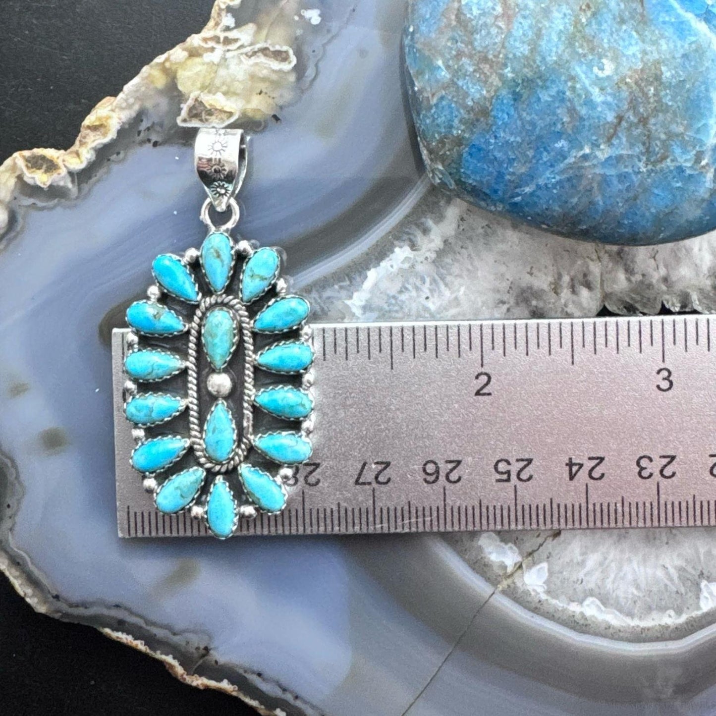 Sterling Silver Southwestern Style Turquoise Decorated Cluster Pendant For Women