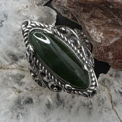 Carolyn Pollack Sterling Silver Elongated Oval Dark Green Chalcedony Ring For Women