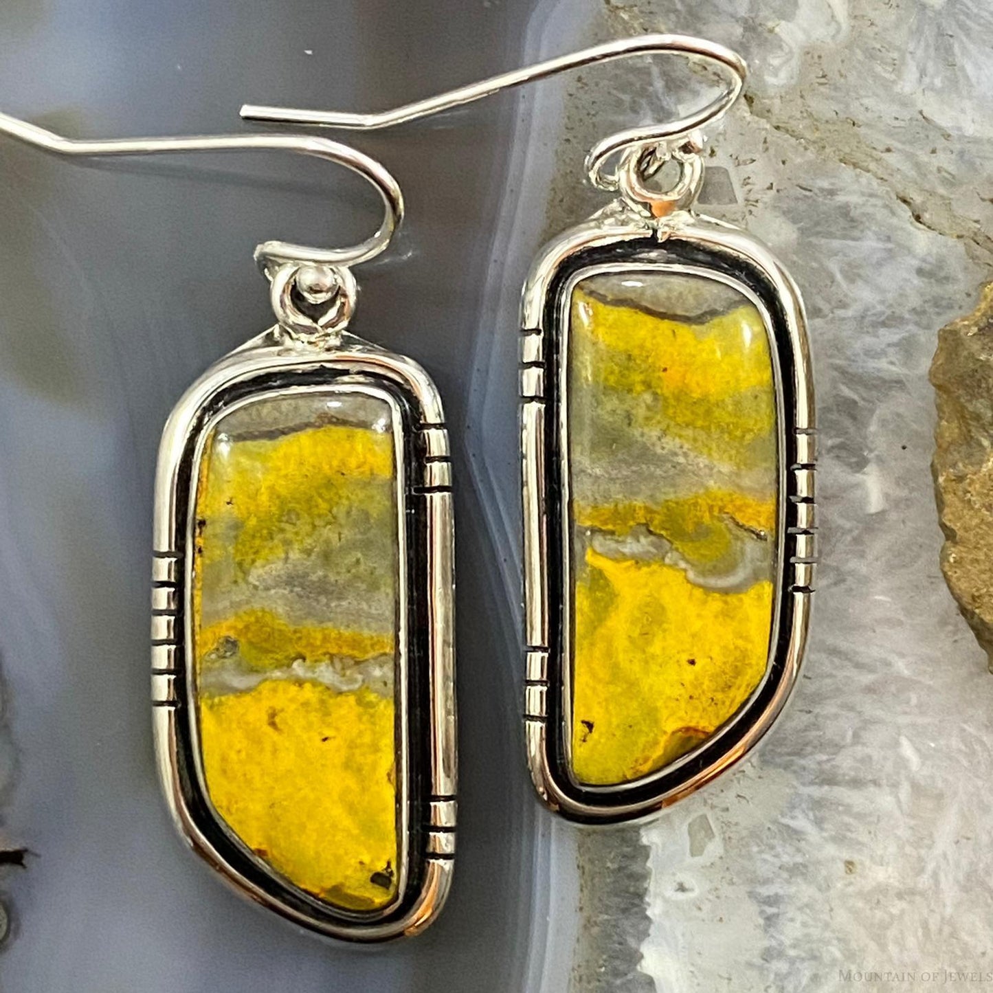 Native American Sterling Silver Bumblebee Jasper Dangle Earrings For Women