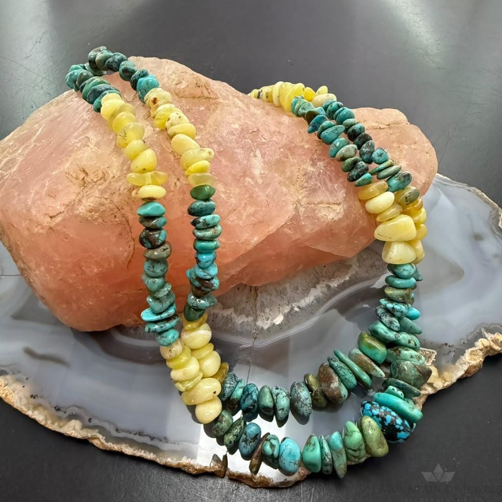 Desert Rose Trading Sterling Silver 2 Strand Turquoise & Yellow Opal Necklace For Women