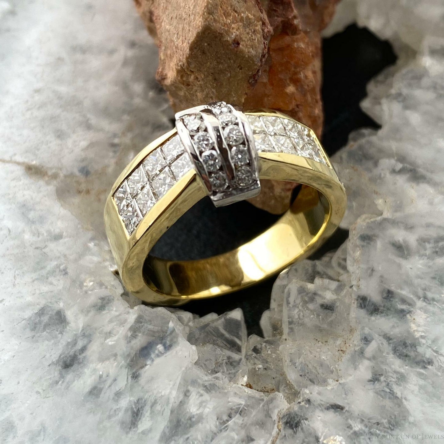 18K Two Tone Diamonds Band Ring Size 6.5 For Women, Multi Stone Ring For Women
