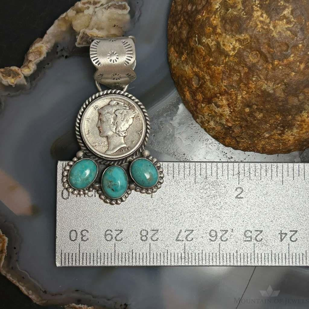 Genuine 1942 90% Silver Mercury Dime Coin Mohave Turquoise Unisex Pendant