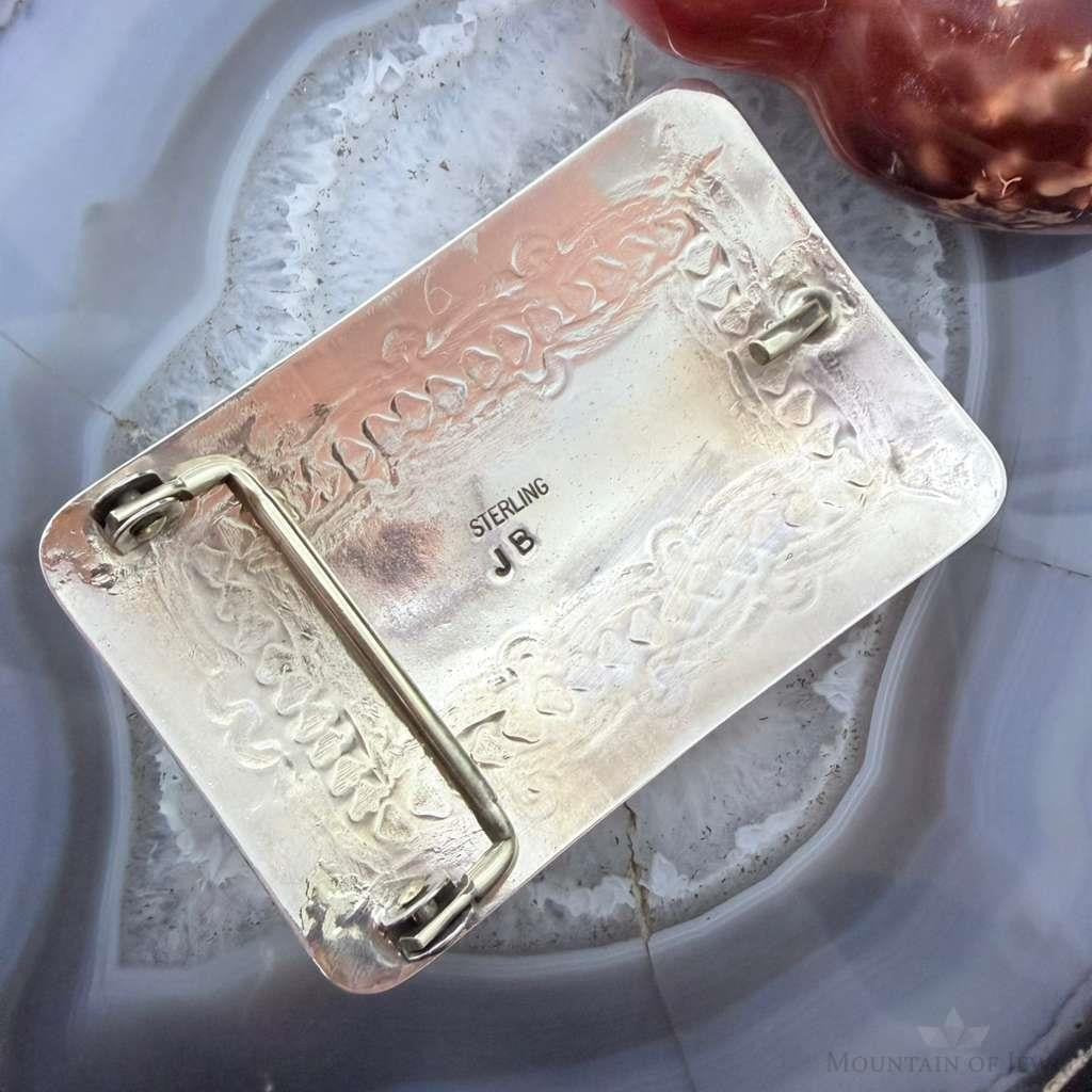 Joann Begay Native American Sterling Silver 5 Coral Stamped Belt Buckle For Men