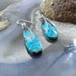 Sterling Silver Elongated Teardrop Chrysocolla Slab Dangle Earrings For Women #224