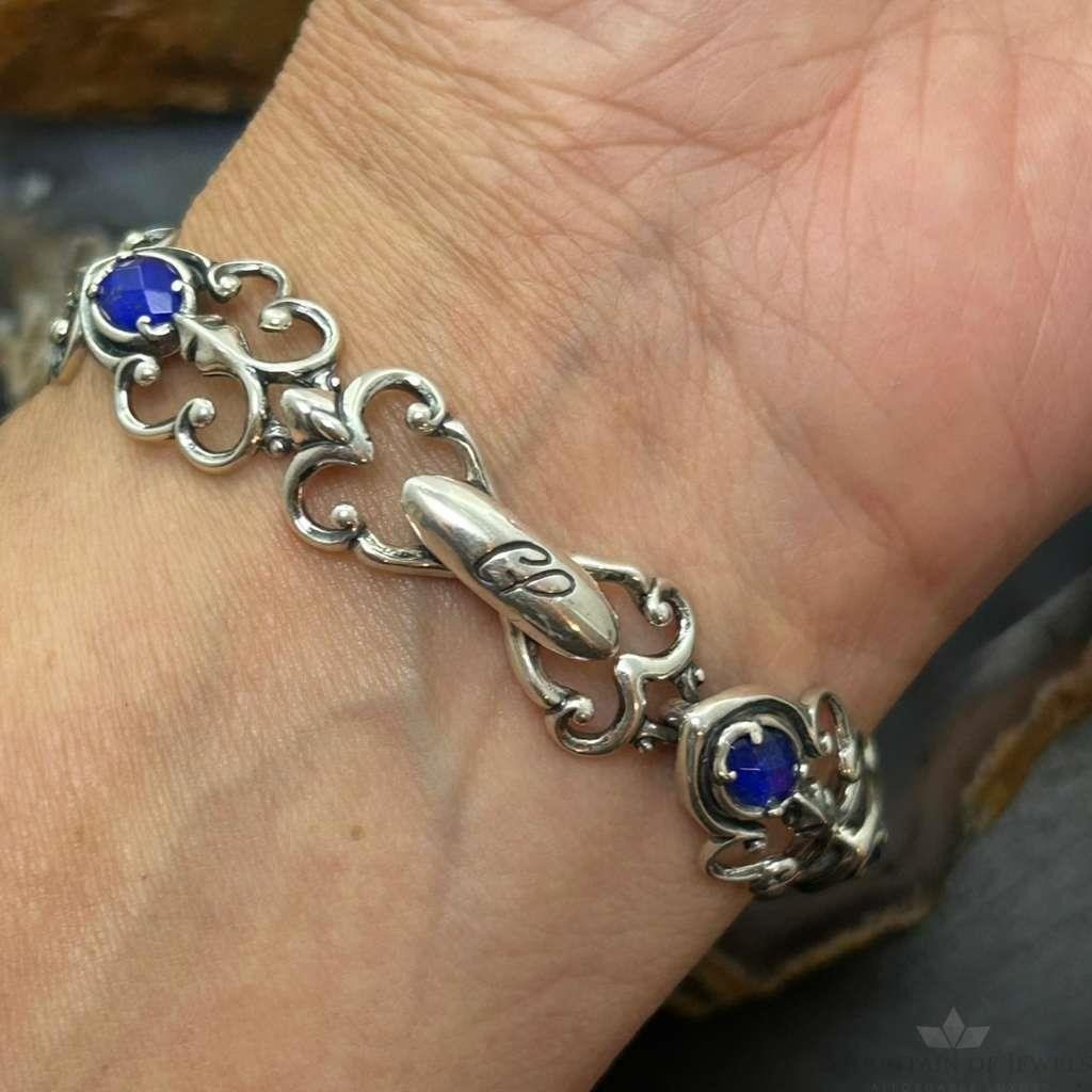 Carolyn Pollack Sterling Silver Oval Faceted Lapis Decorated Link Bracelet For Women