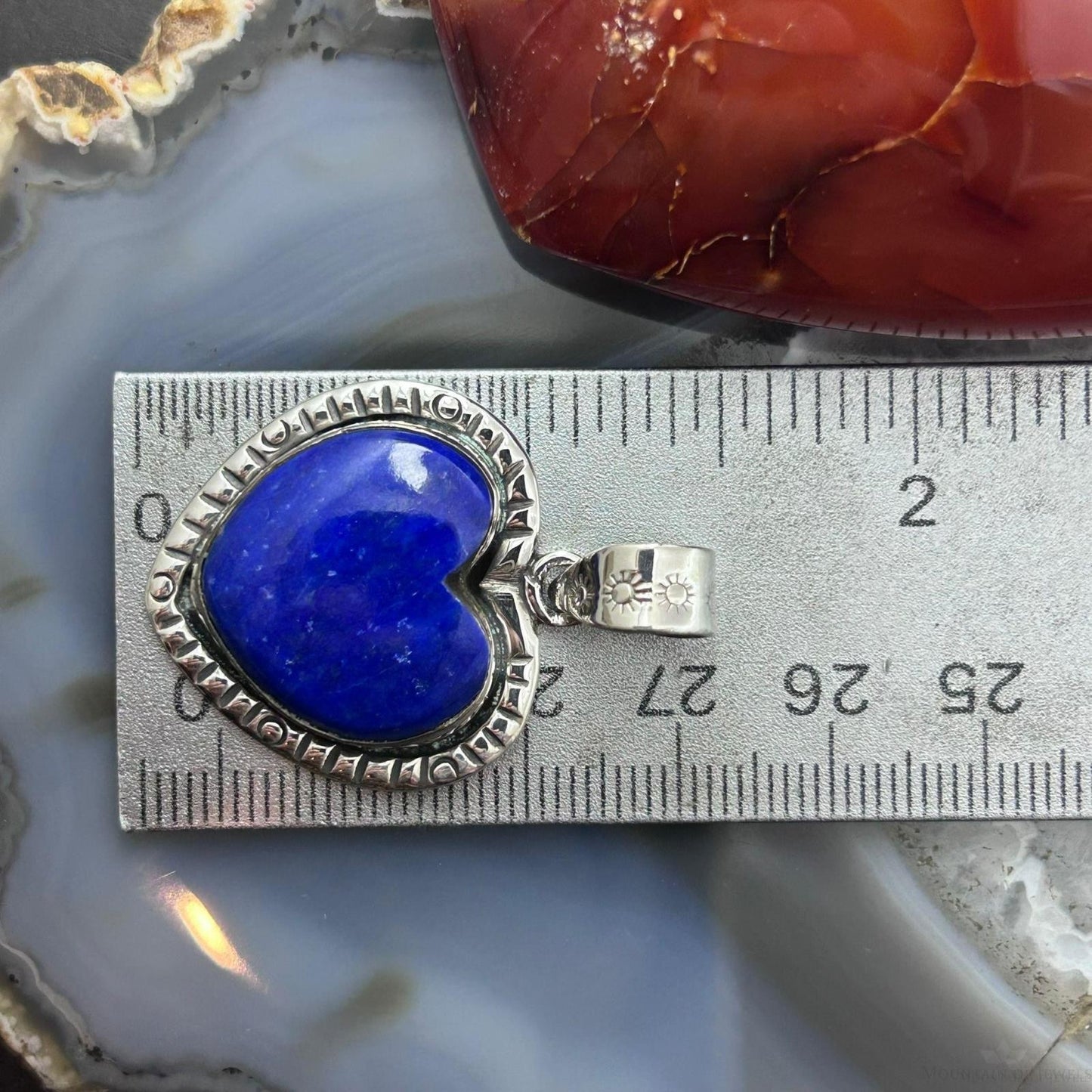 Sterling Silver Southwestern Style Lapis Heart Decorated Pendant For Women #1