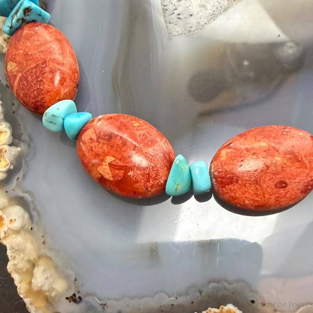 Carolyn Pollack Sterling Silver Turquoise &Coral Beads Decorated16"-19" Necklace For Women